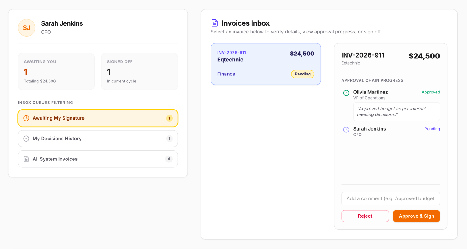 Invoice approval — desktop
