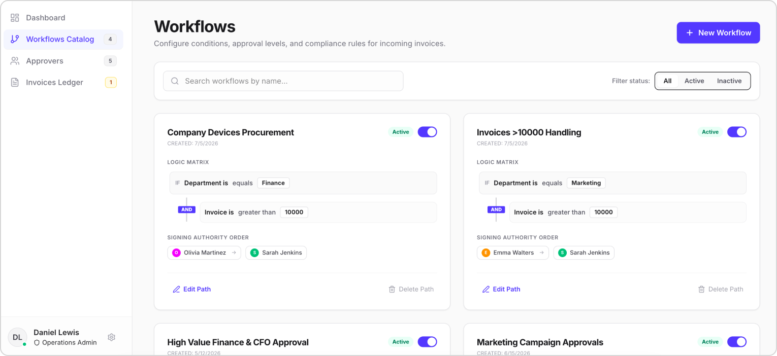Invoice automation screen — desktop